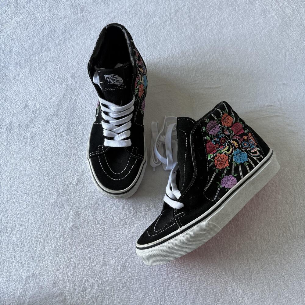 Vans Sneaker Shoes womens 6 Black Sk8-Hi Dia De Los Muertos Floral High Top